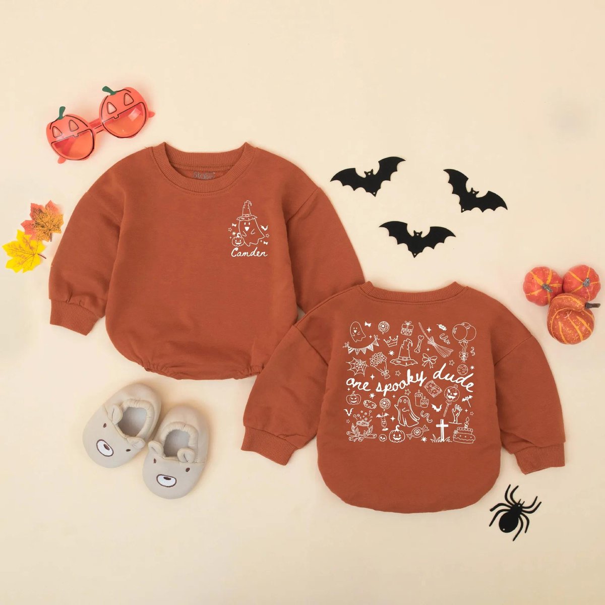 Personalized One Spooky Dude Baby Romper Halloween Birthday Bodysuit Custom Halloween Baby Outfit Fa 435