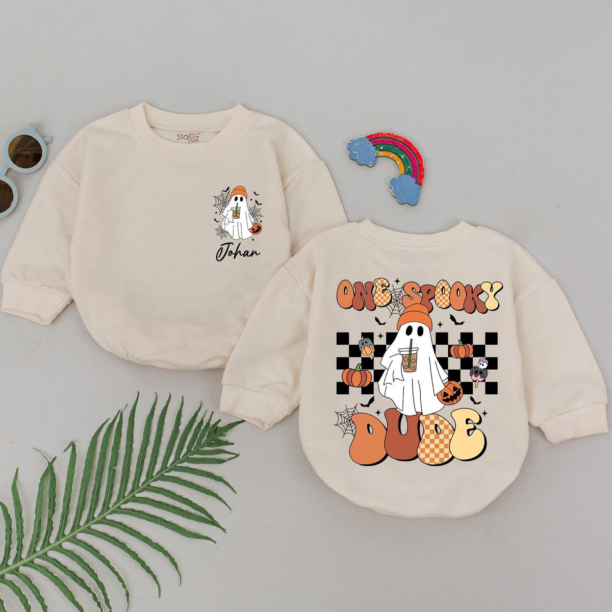 Personalized One Spooky Dude Romper Baby Boo Boys Outfits First Halloween Baby Romper Baby Shower Gi