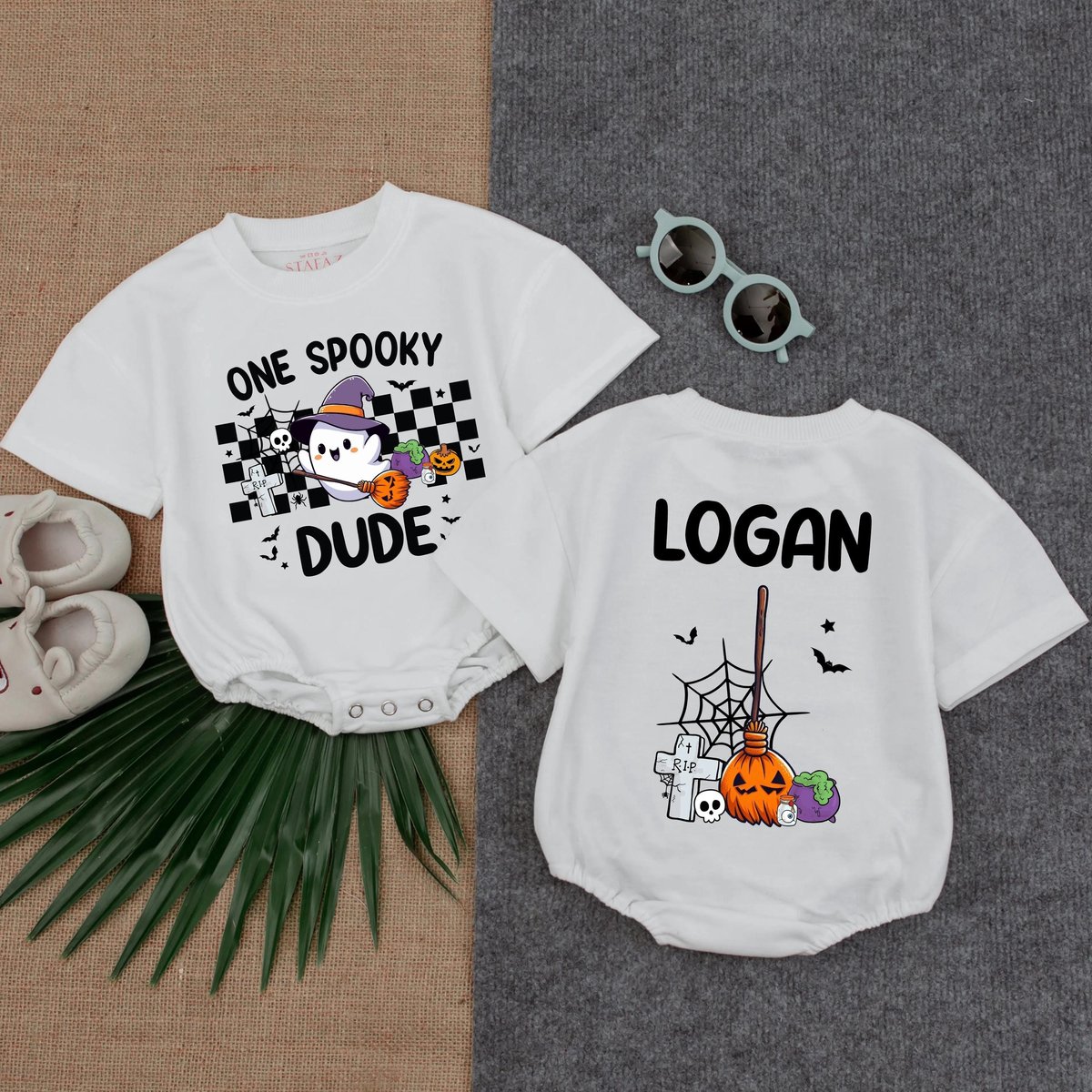 Personalized One Spooky Dude Romper Spooky Season Baby Gift Custom Kids' Name Tee First Halloween B 434