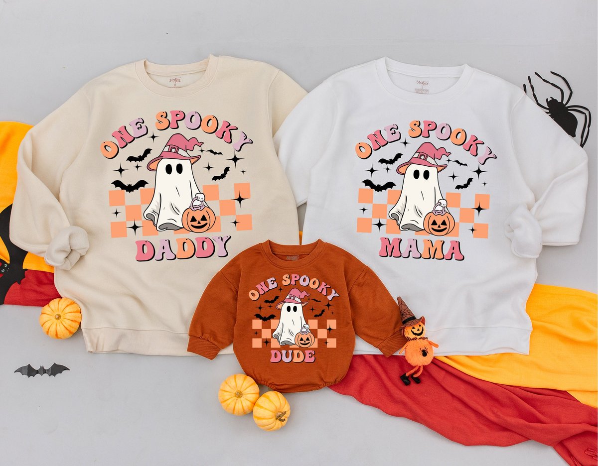 Personalized One Spooky Dude Sweatshirt Mommy and Me Sweaters Spooky One Family Spooky Season Gifts 176