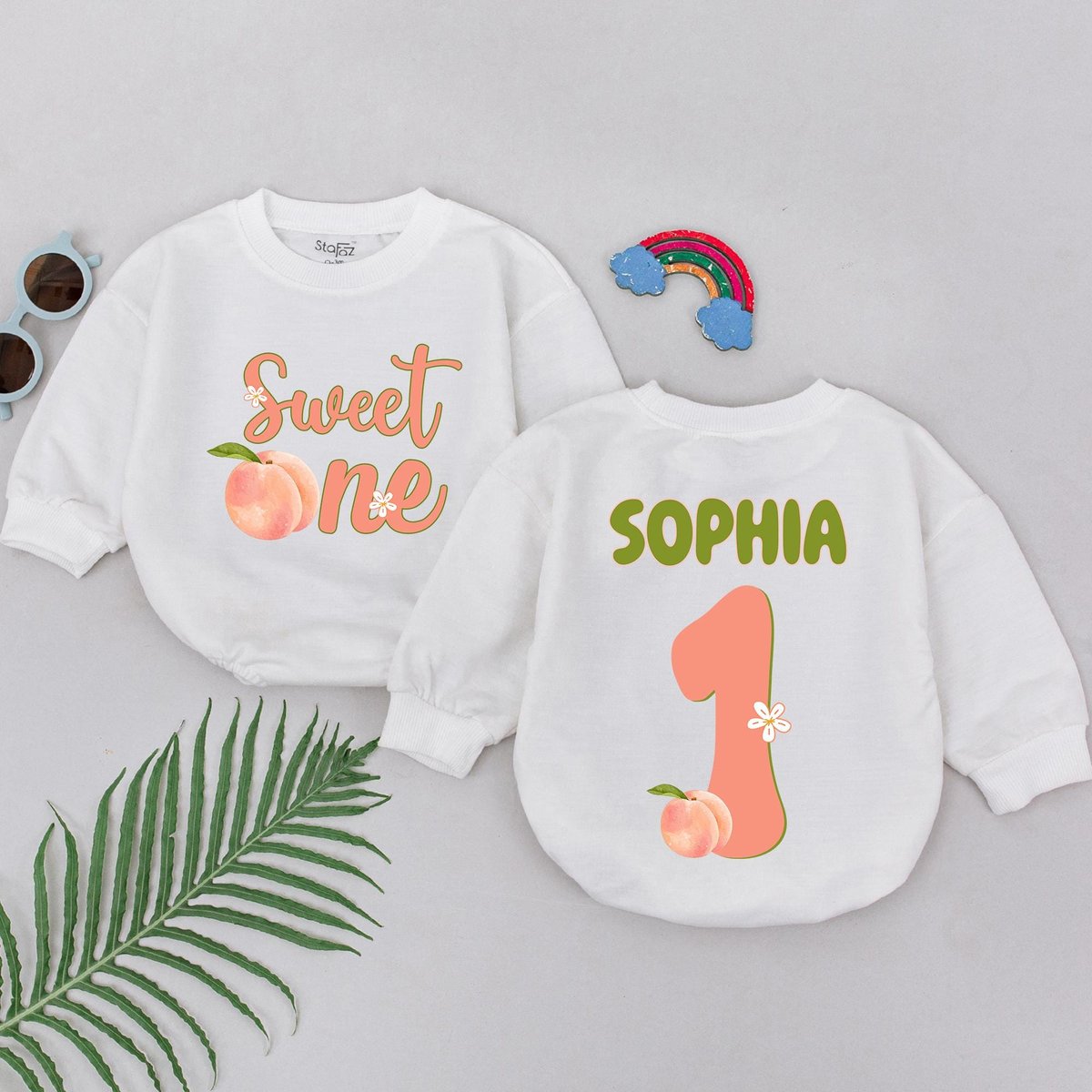 Personalized One Sweet Peach Birthday Romper First Birthday Girl Outfit Peach 1st Birthday Bodysuit