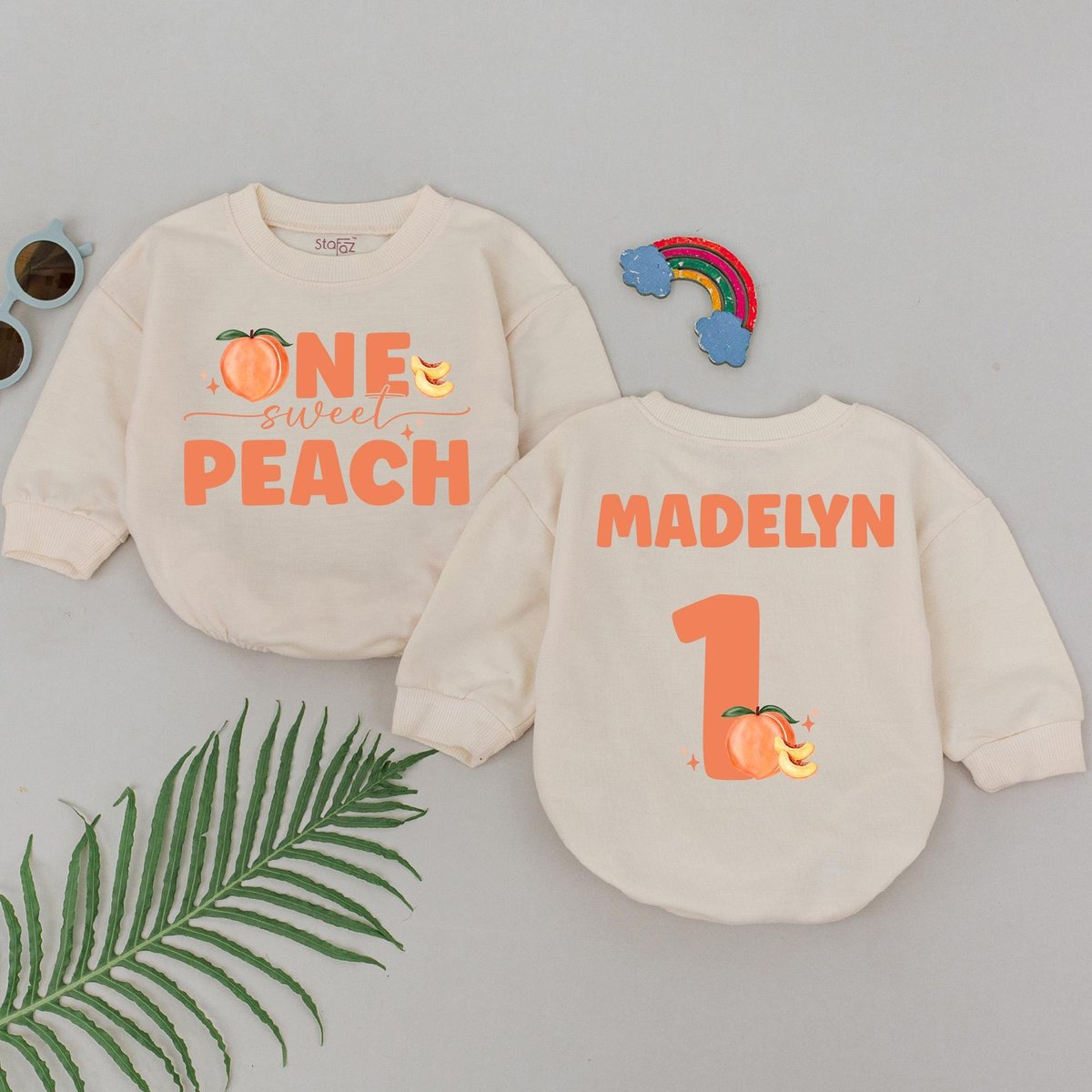 Personalized One Sweet Peach Romper Peach 1s Birthday Bodysuit For Girl Fruit Theme Baby Shower Gift