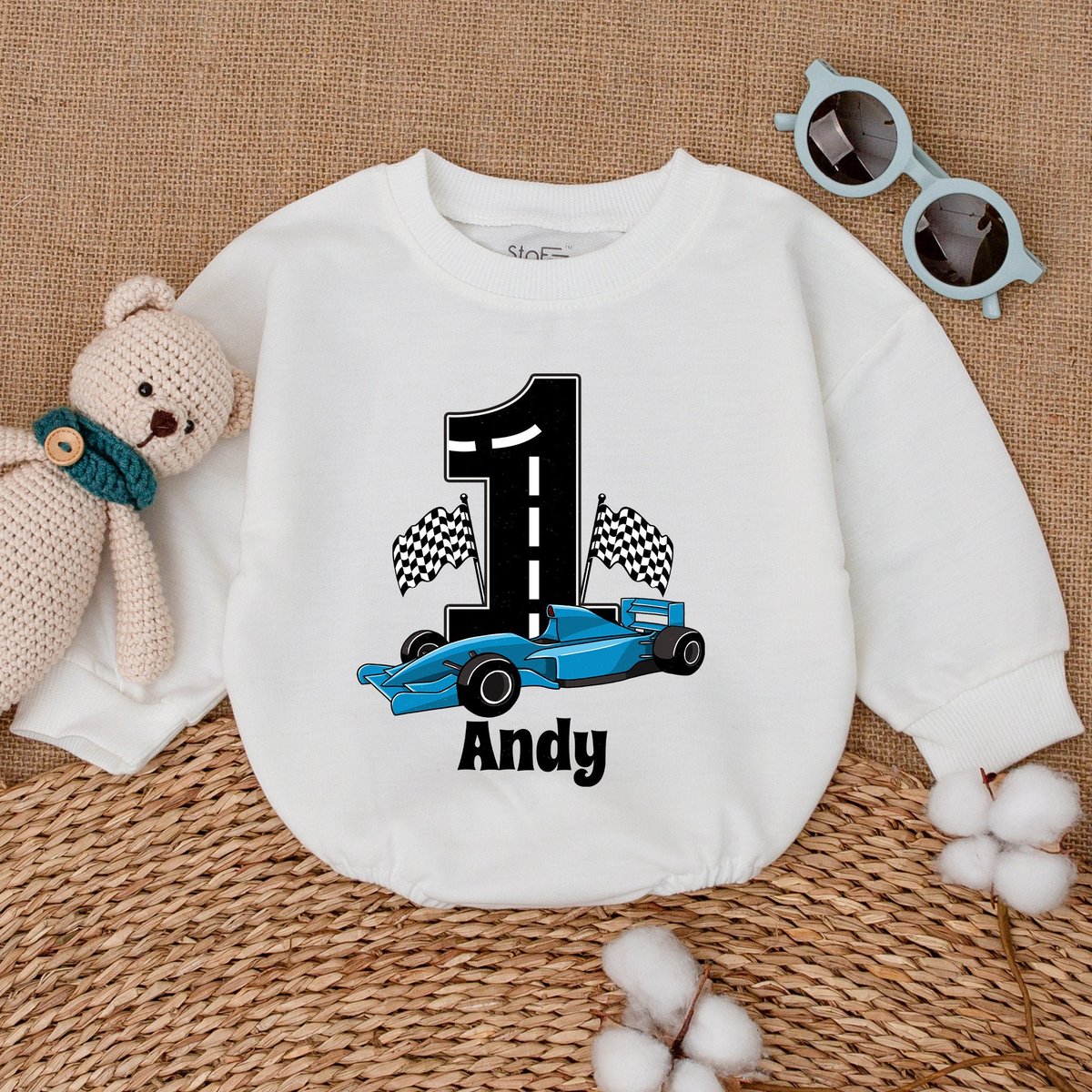 Personalized Open Wheel Race Car Birthday Romper Checkered Flag Birthday Bodysuit Race Car Outfit Ro 170
