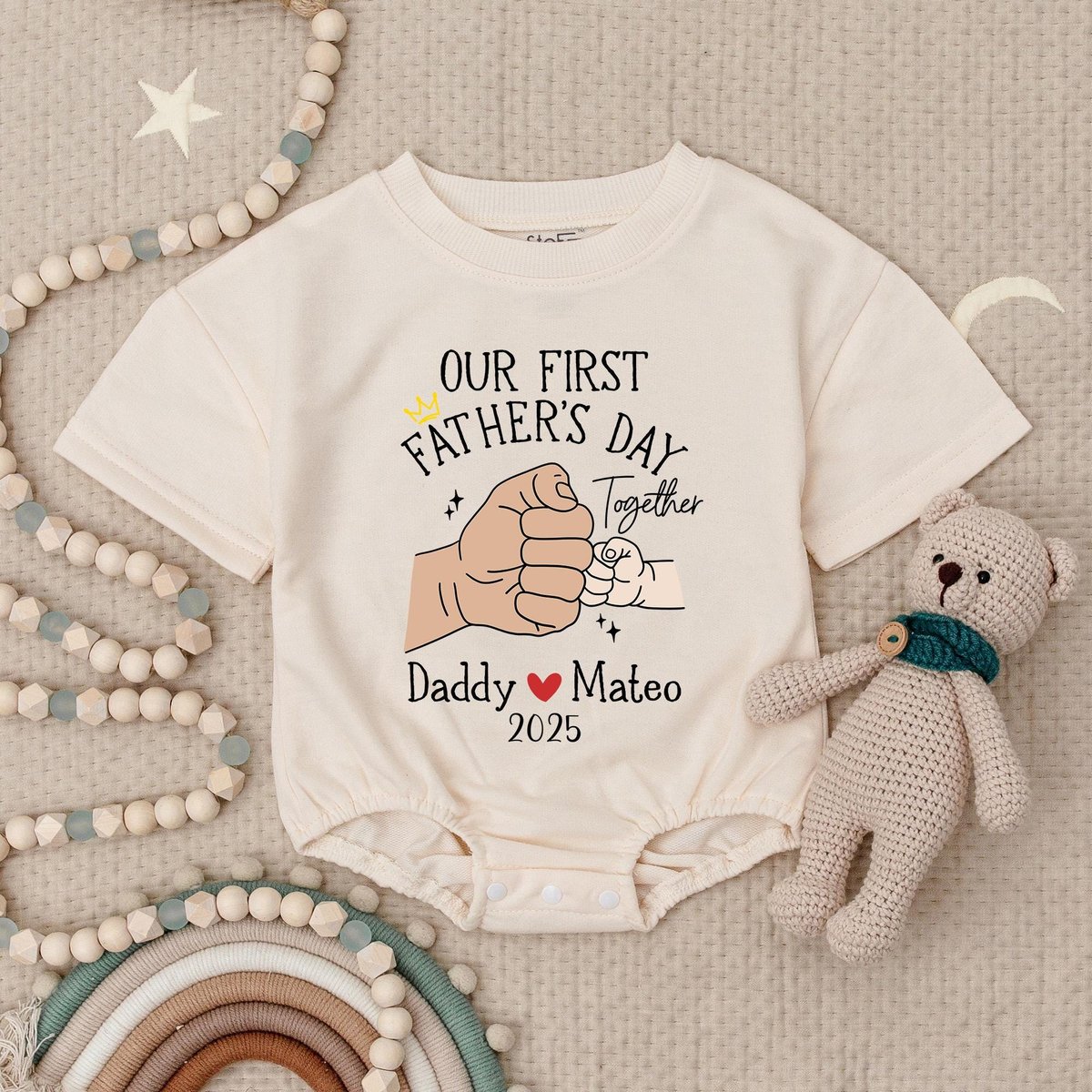 Personalized Our First Father's Day Hand Baby Romper Our First Father's Day Babysuit Custom Father