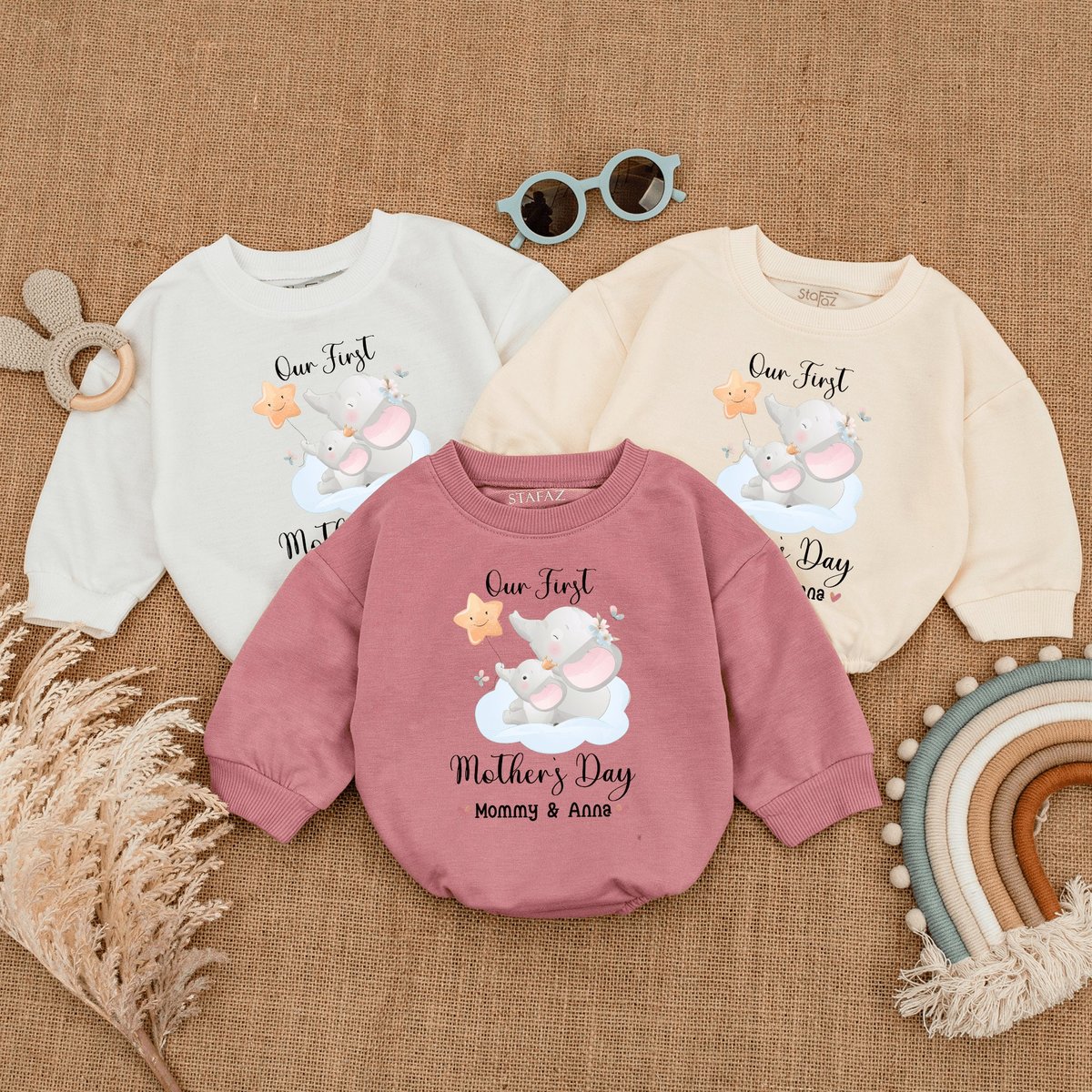 Personalized Our First Mother's Day Romper Short Sleeve Romper Baby Clothes Matching Outfits Baby G 166