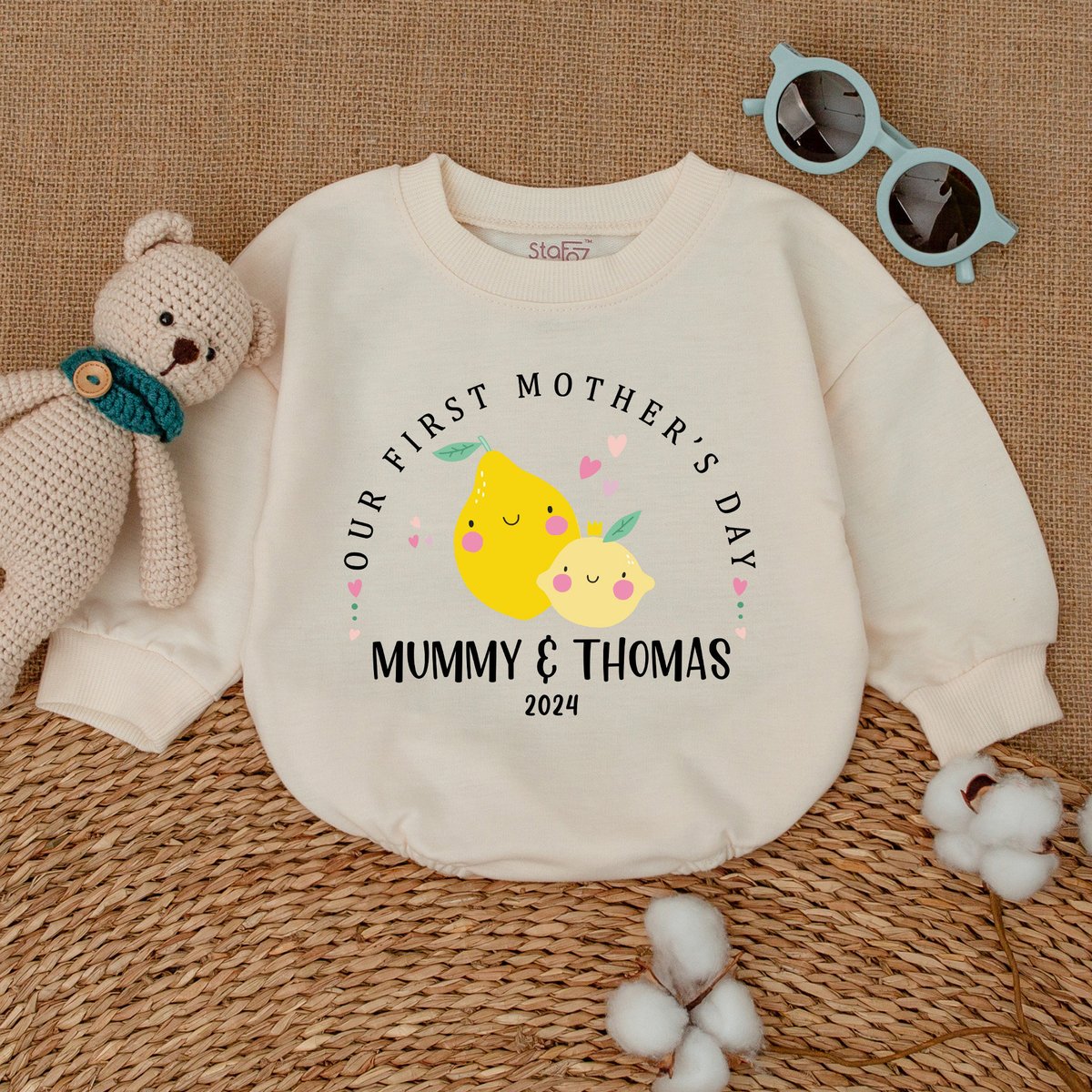 Personalized Our First Mother's Day Bodysuit Cute Lemons Baby Romper Funny Mummy and Baby Gift Moth 171
