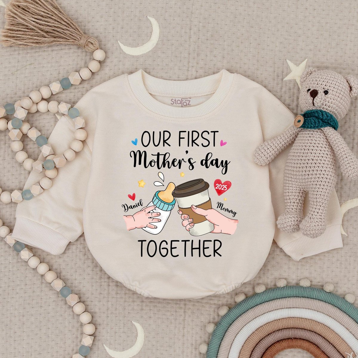 Personalized Our First Mother's Day Together Milk and Coffee Baby Bodysuit Baby First Mothers Day R