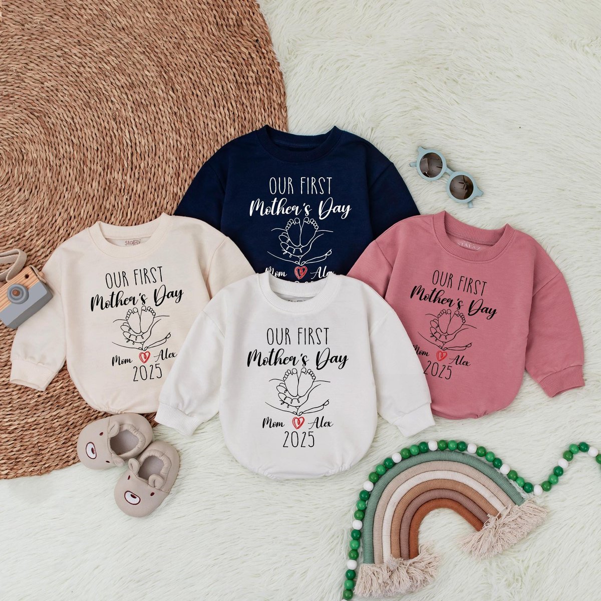 Personalized Our First Mother's Day Bubble Romper 1st Mother's Day Boy Bodysuit Best Mom Ever New 189