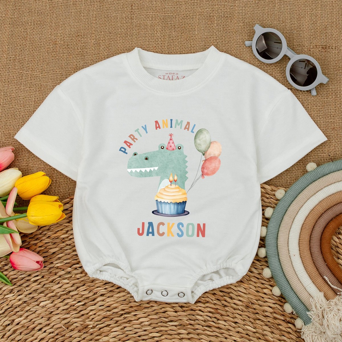 Personalized Party Animal Birthday Romper Safari Animal Birthday Bodysuit Zoo Animal Outfit Short Sl 175