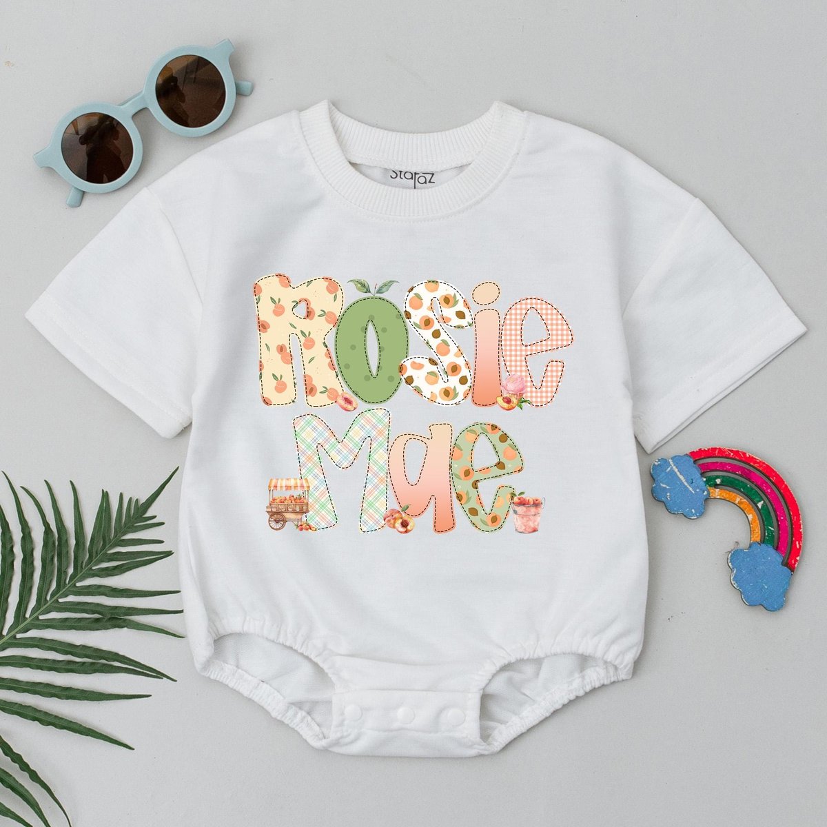 Personalized Peach Baby Bubble Romper Custom Name Bodysuit Birthday Girl Clothes Fruit Newborn Outfi