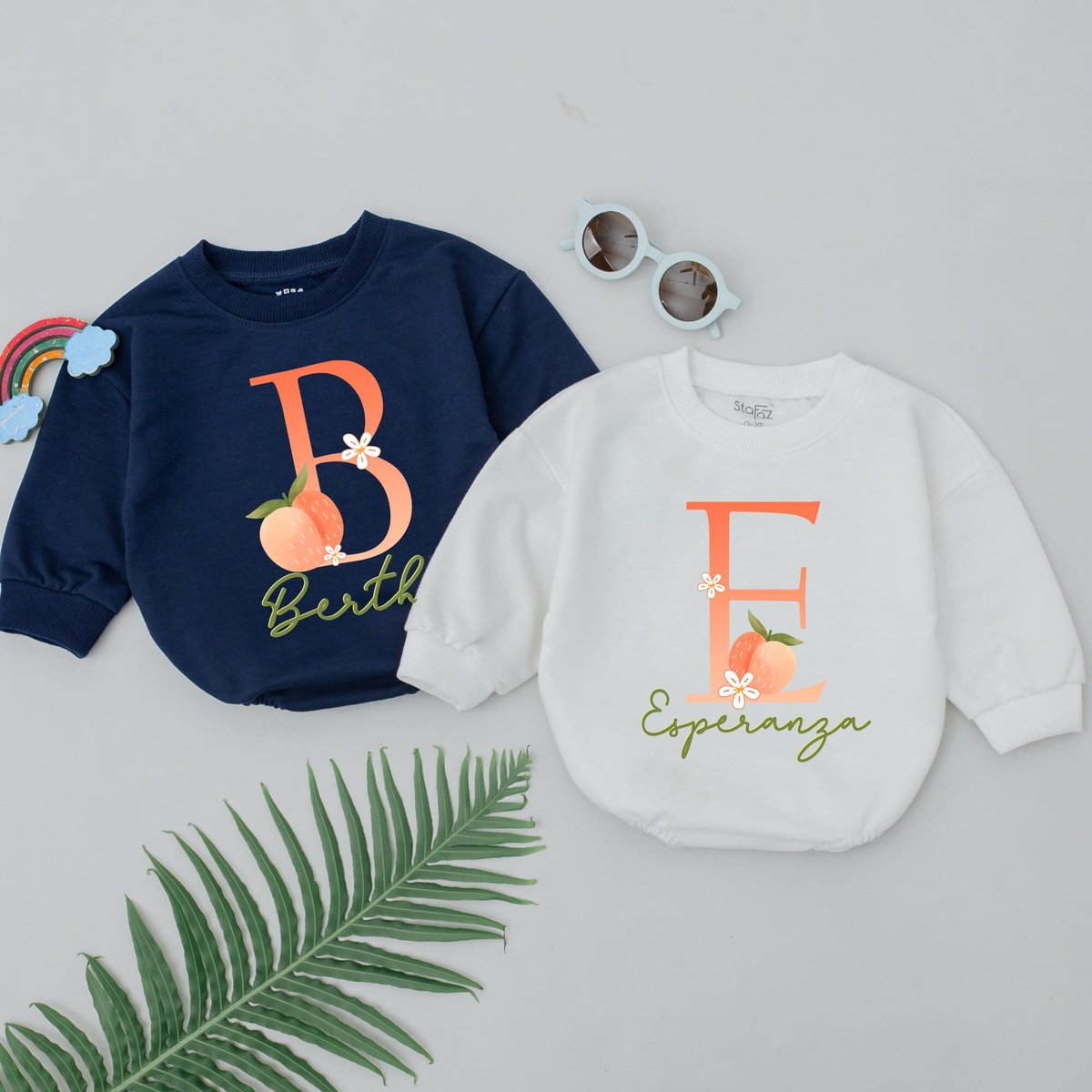 Personalized Peach Romper Little Peach Baby Romper Custom Name Letter First Birthday Girl Outfit Sma