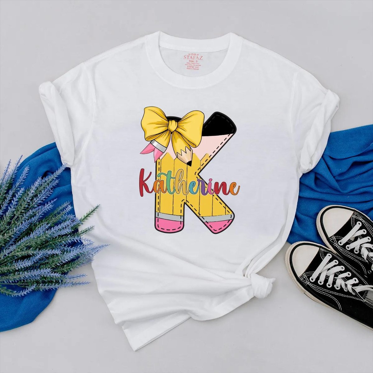 Personalized Pencil Shirt Custom Name Teacher Clothes Bow and Colorful Back to School Outfit Teacher 431