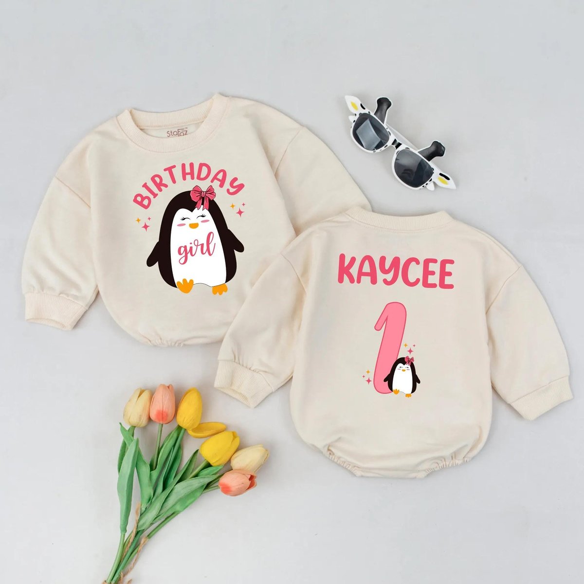 Personalized Penguin Birthday Outfit Custom Name 1st Birthday Romper Girl or Boy Winter Theme Clothe 190