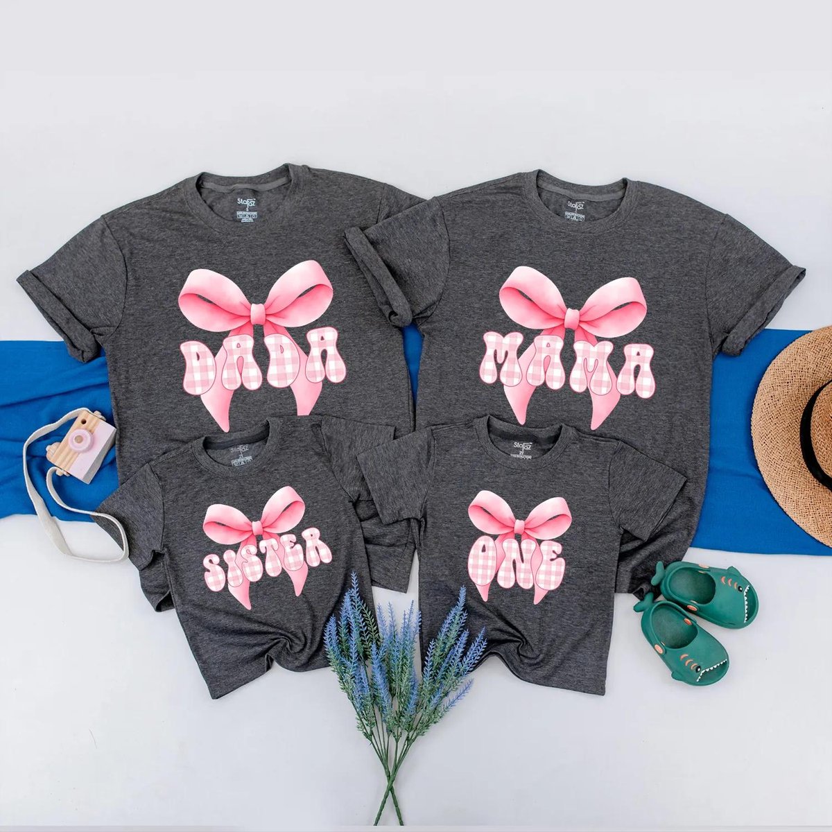 Personalized Pink Bow First Birthday Matching Shirts Bow 1st Birthday Girl Shirts Pink Bow Girl Part 188