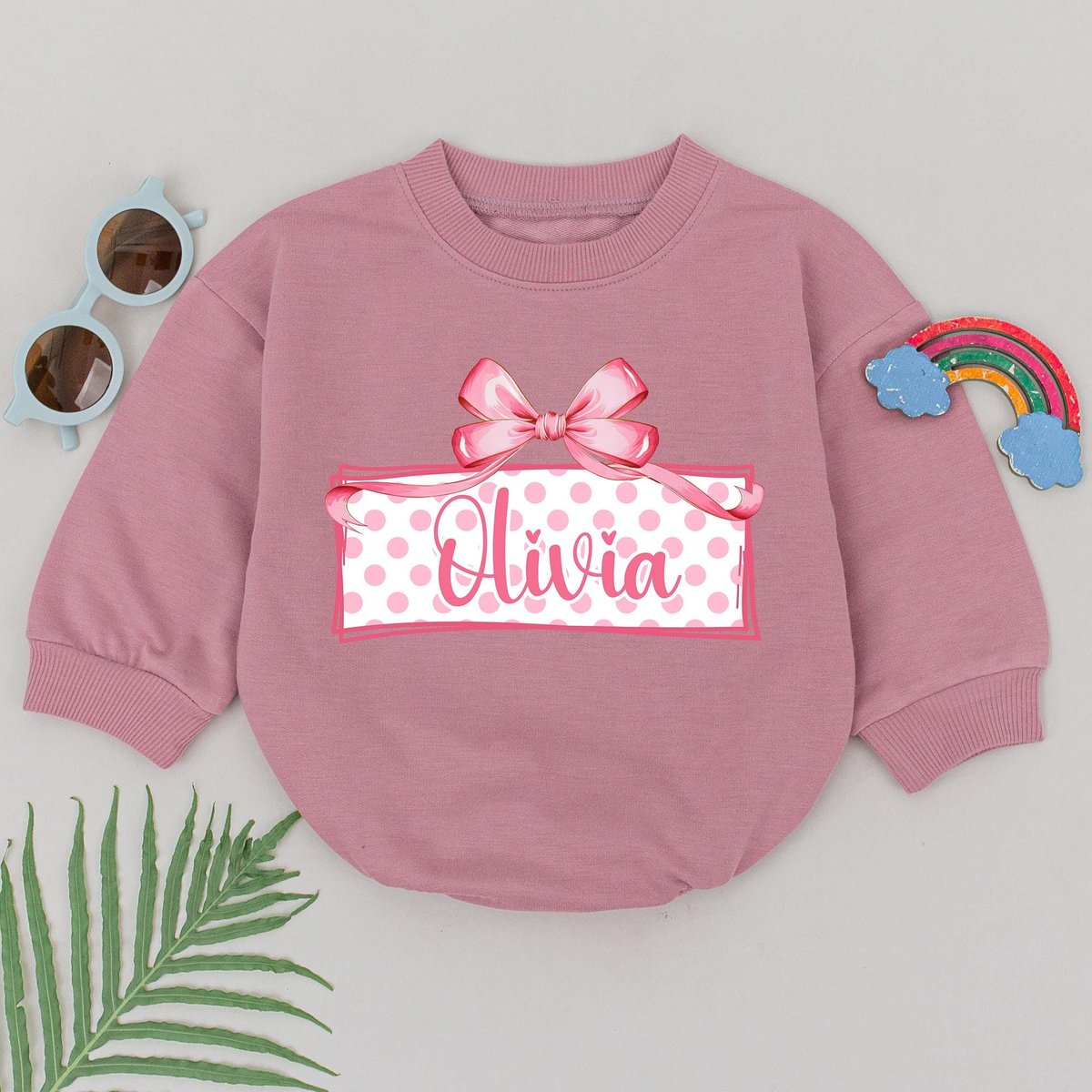 Personalized Pink Bow First Birthday Romper Bow 1st Birthday Girl Outfit 1st Birthday Theme Bodysuit
