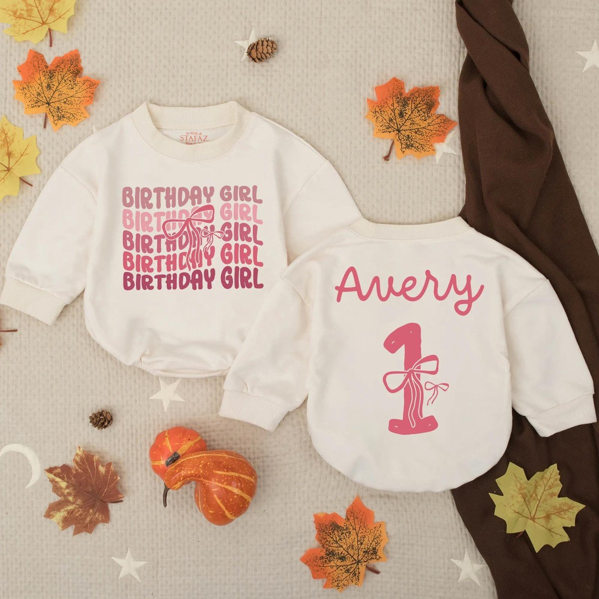 Personalized Pink Bow First Birthday Baby Bubble Romper Birthday Girl Clothes Girly Birthday Party