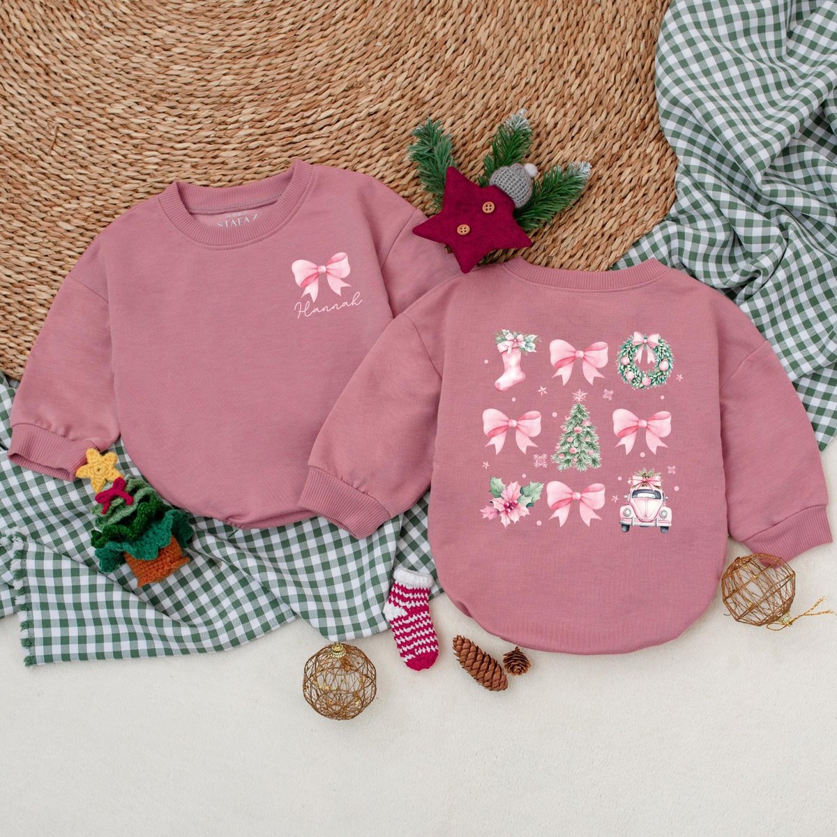 Personalized Pink Christmas Bow Romper Girly Christmas Bodysuit Winter Baby Clothes Christmas Baby S 181