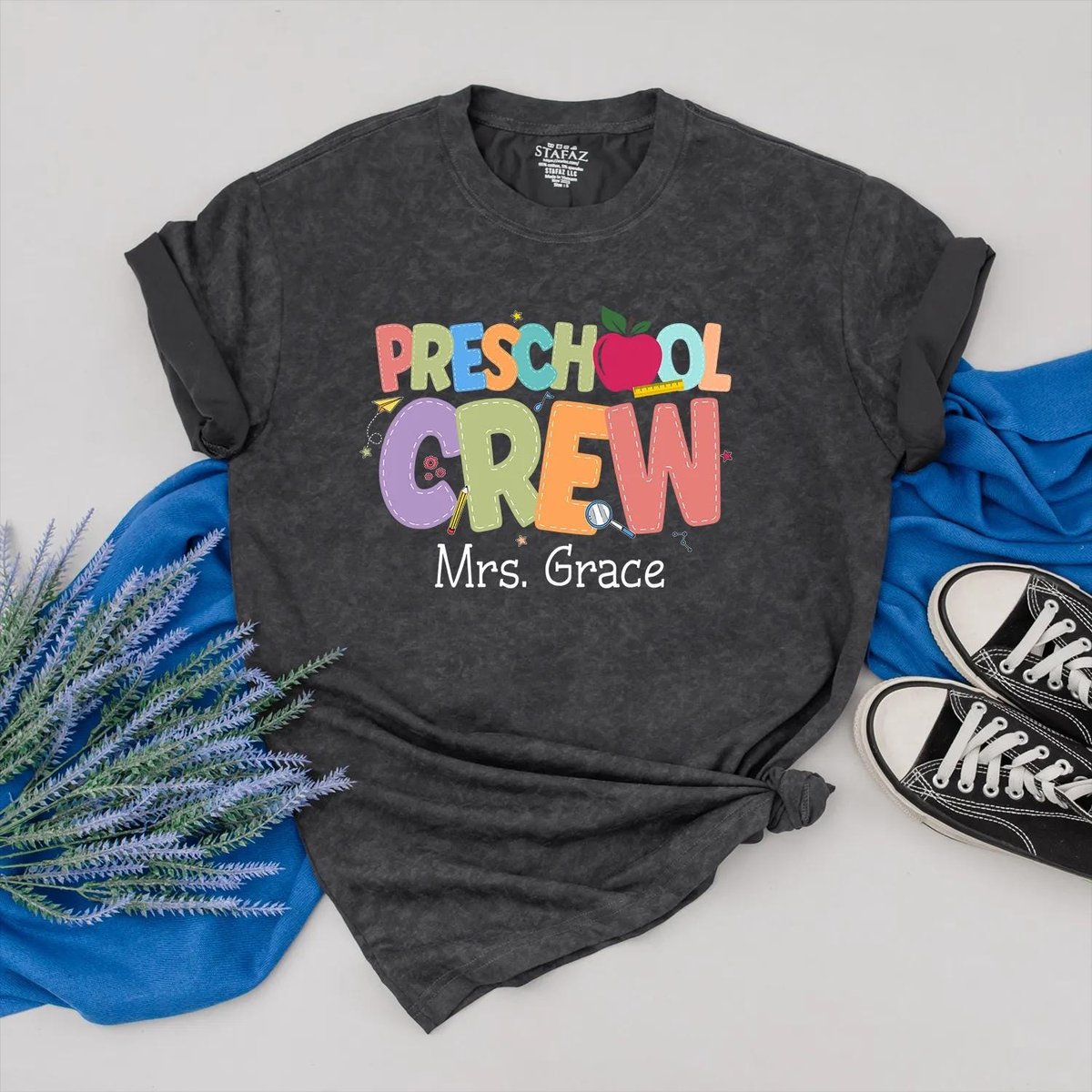 Personalized Preschool Crew Shirt Preppy Apple Tee Custom Teacher Shirt Cute Teacher Outfit Teacher 432