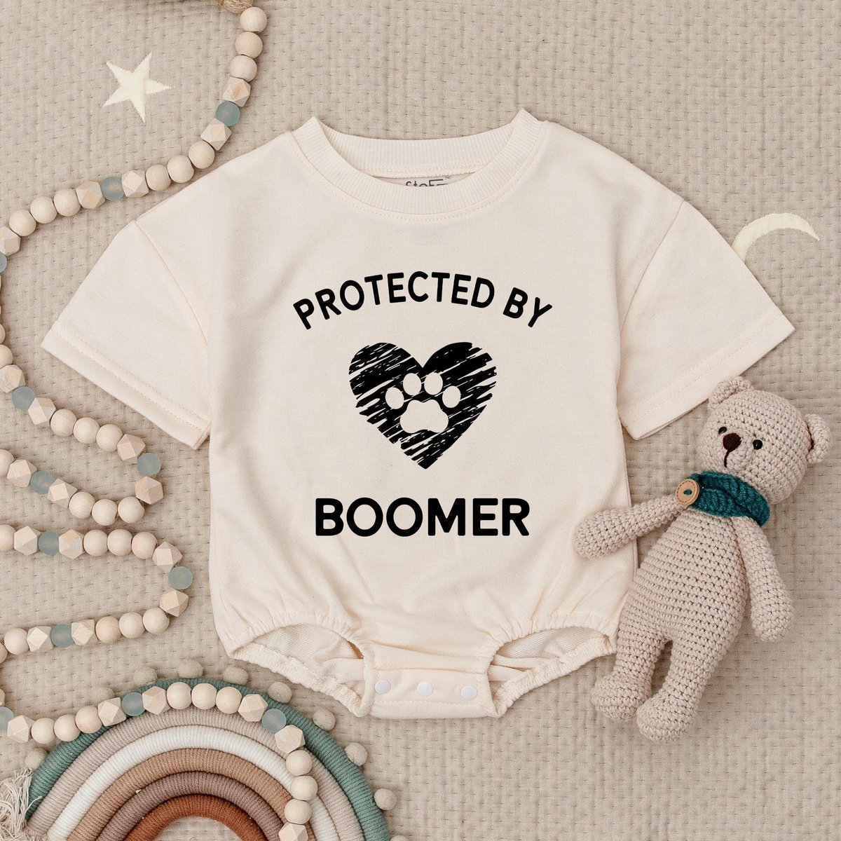 Personalized Protected By Dog Baby Romper Dog Lover Baby Romper Sweatshirt Pet Name Baby Clothes Dog