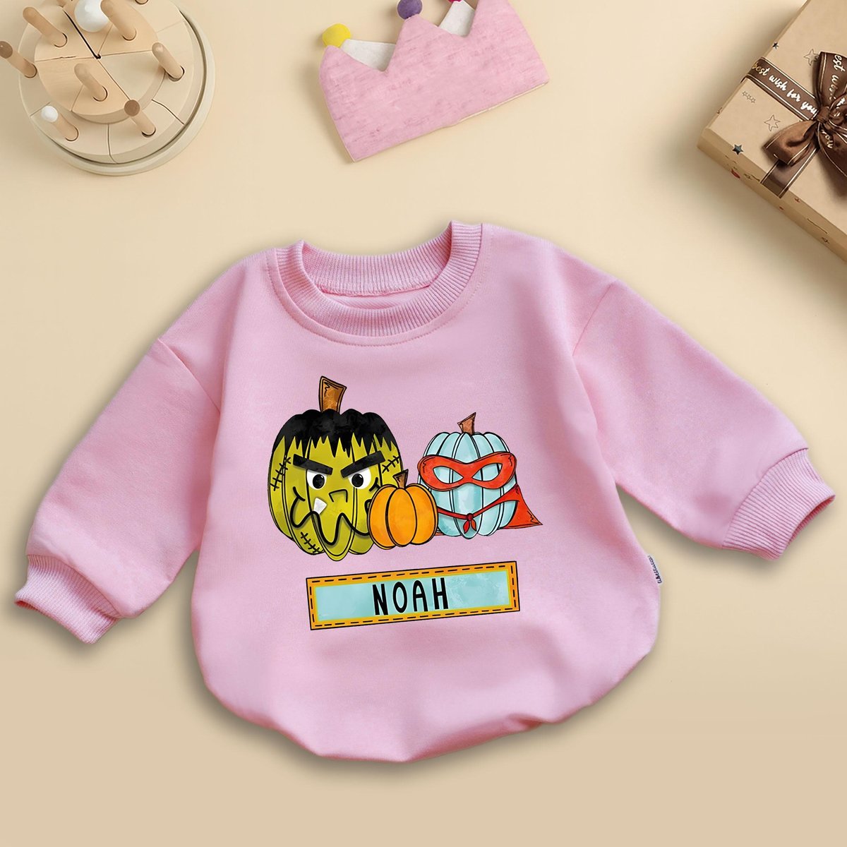 Personalized Pumpkin Baby Bubble Romper Fall Pumpkin Baby Bodysuit Checkered Halloween Romper Pumpki 435