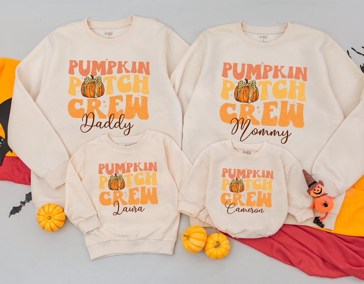 Personalized Pumpkin Patch Crew Sweatshirt Family Pumpkin Sweater Retro Fall Kid Toddler Matching Fa 437