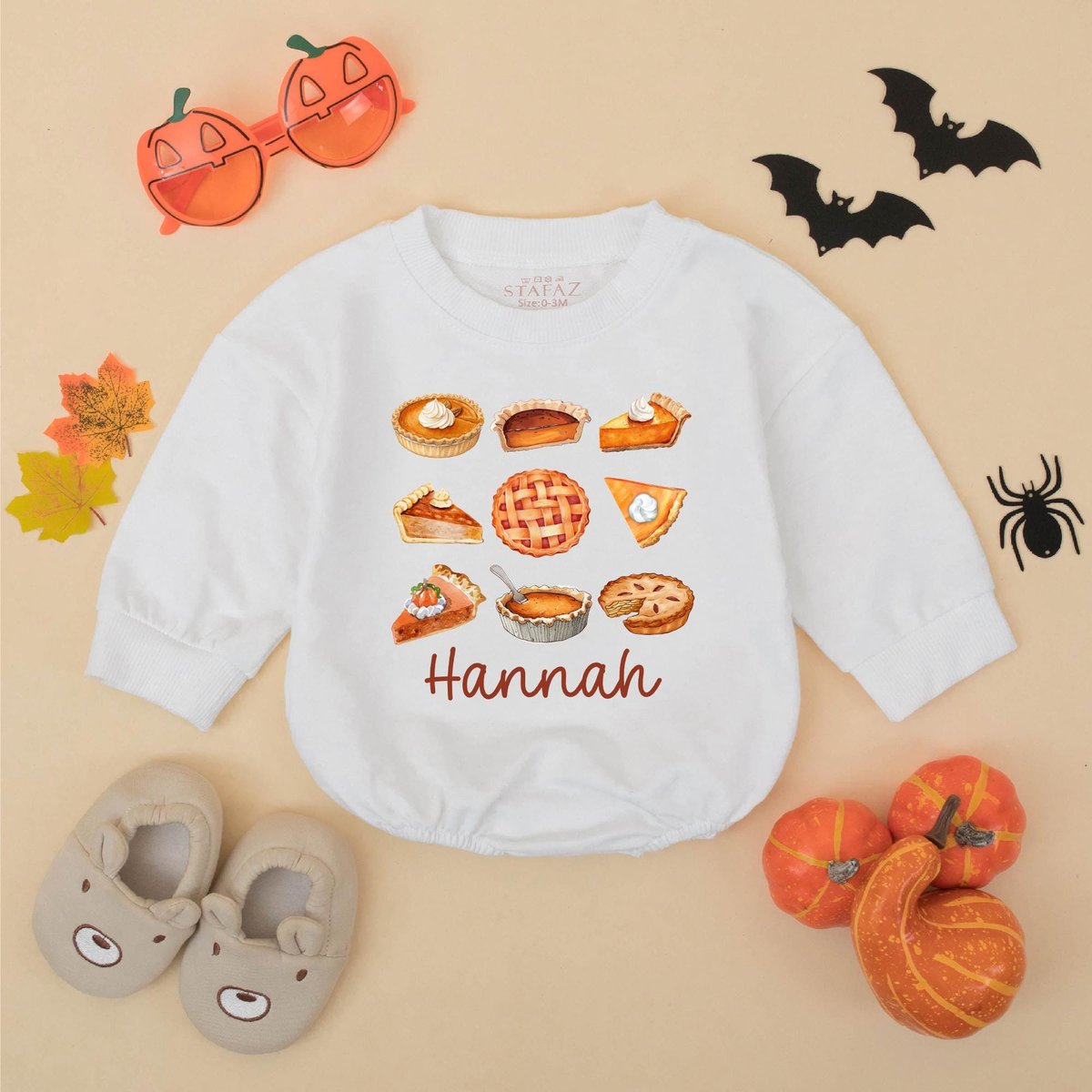 Personalized Pumpkin Pie Thanksgiving Baby Romper Cute Fall Baby Outfit with Name My First Thanksgiv 433