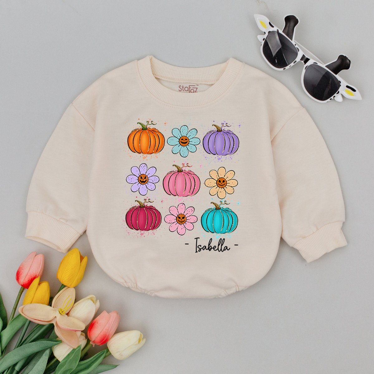 Personalized Pumpkin Season Baby Romper Retro Cute Vintage infant coming home outfit baby shower gif 172