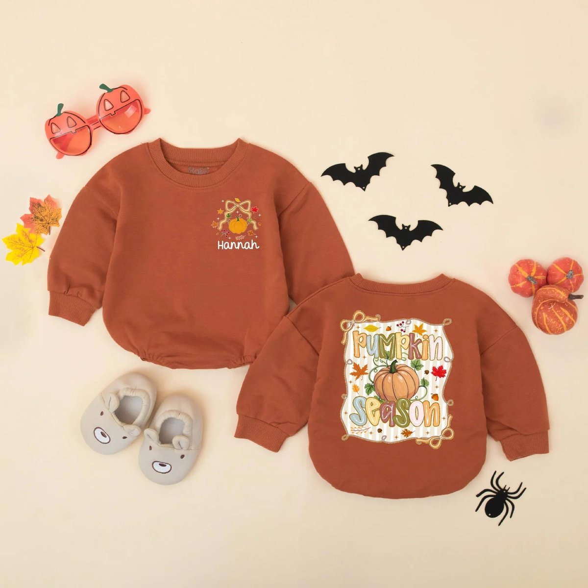 Personalized Pumpkin Season Bubble Romper Autumn Baby Girl Bodysuit Cute Fall Outfit Thanksgiving Ba 433