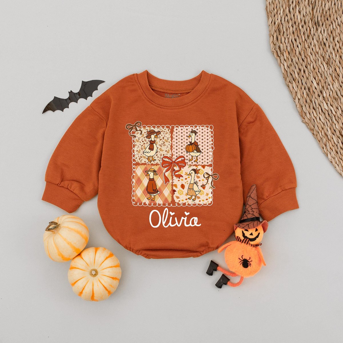 Personalized Pumpkin Spice Goose Baby Romper Fall Baby Clothes Spooky Goose Baby Bodysuit Halloween