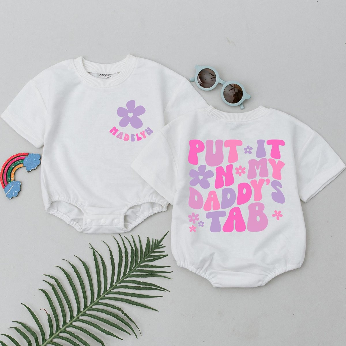 Personalized Put It On My Daddys Tab Romper Daddy's Girl Bodysuit Father's Day Gift from Daughter