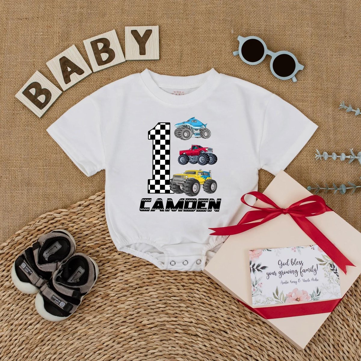 Personalized Racing Car First Birthday Romper Custom Fast One Baby Bodysuit Boy Birthday Outfit 1st 431