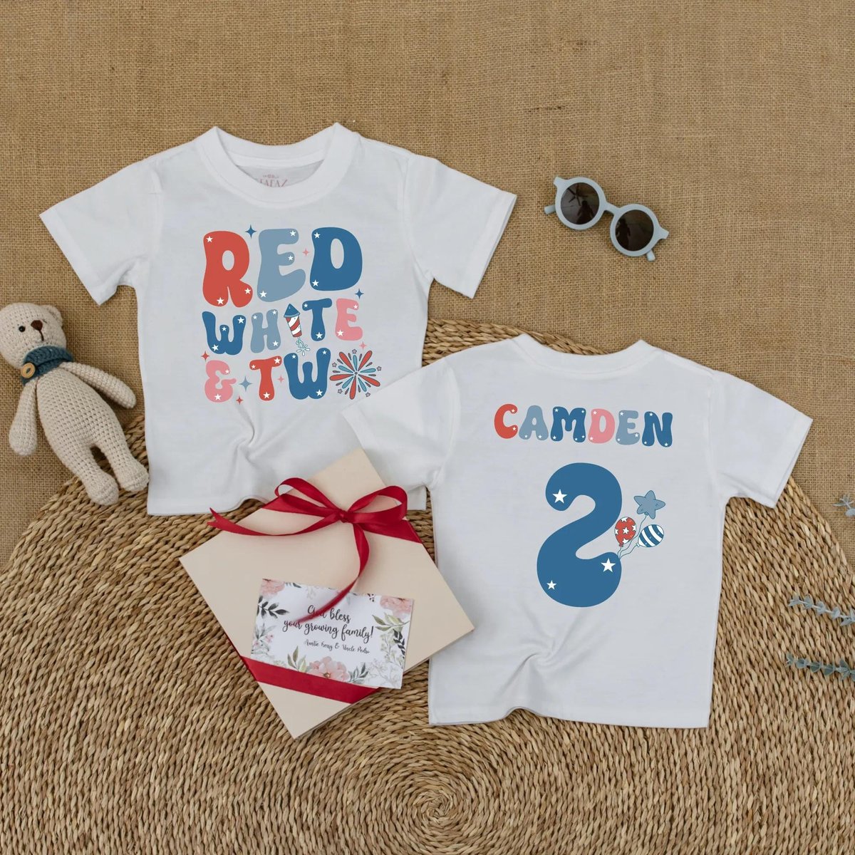 Personalized Red White and Two Birthday Toddler Shirt Patriotic Fourth of July Birthday Shirt Birthd 430