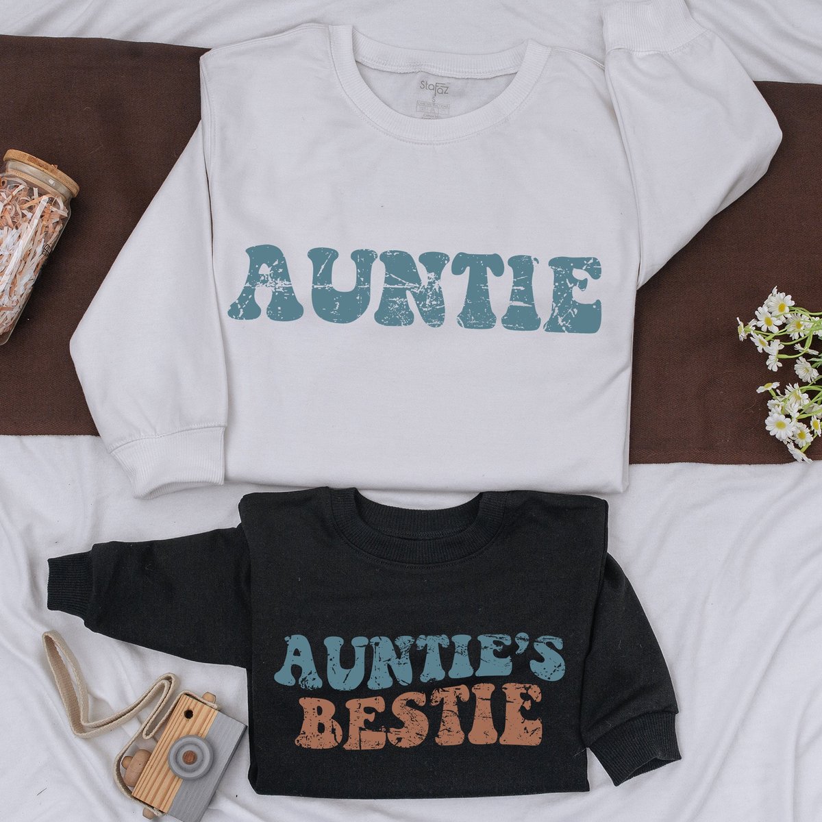 Personalized Retro Auntie And Autie's Bestie Sweatshirt Custom Matching Family Sweatshirt baby romp 160