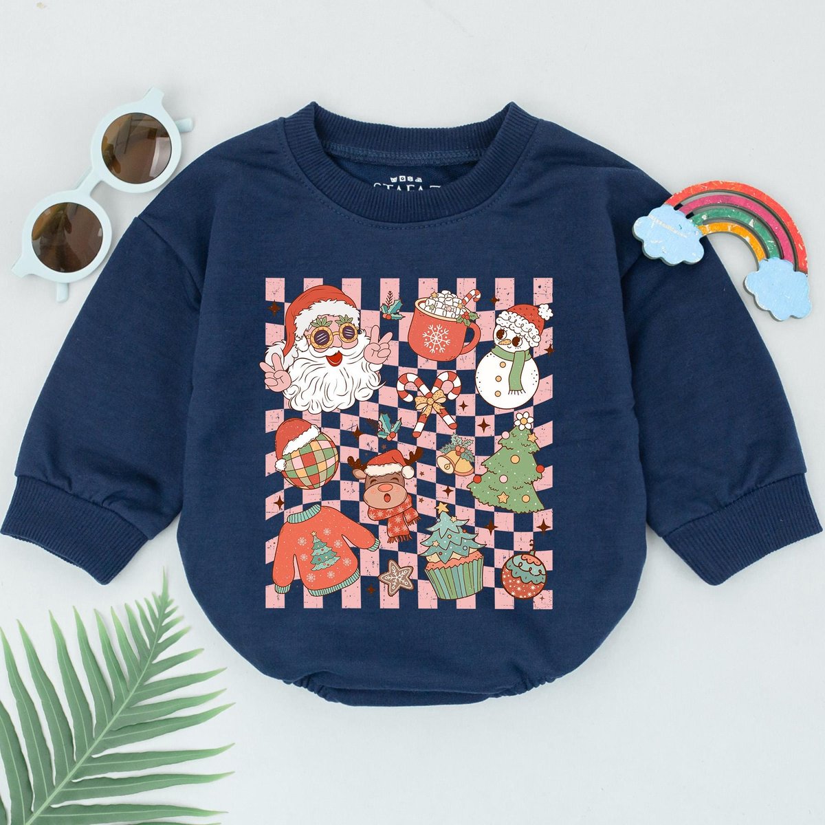 Personalized Retro Christmas Romper 1st Christmas Groovy Romper Baby Shower Gift Christmas Outfits N