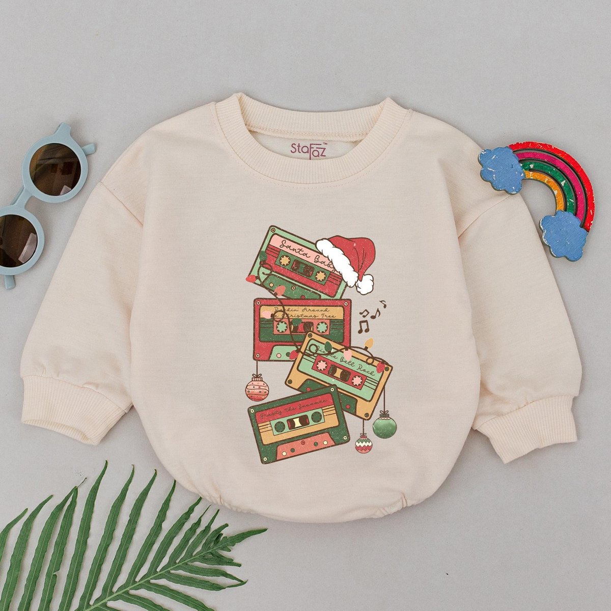 Personalized Retro Christmas Tapes Romper 1st Christmas Groovy Romper Baby Shower Gift Christmas Out