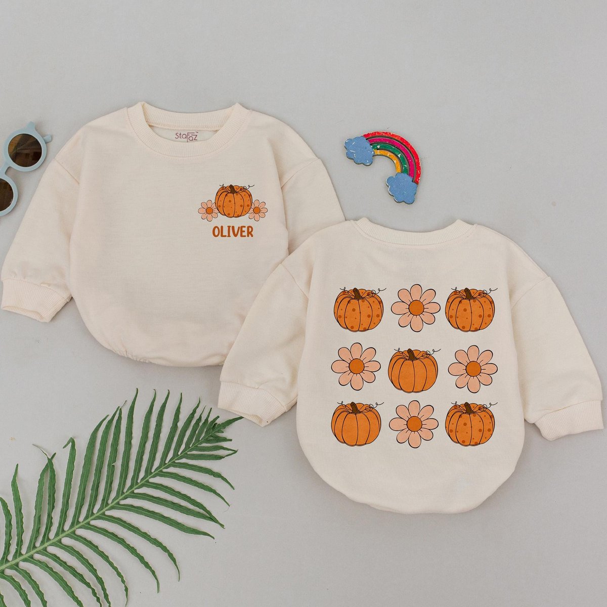 Personalized Retro Pumpkin Romper Custom Name Fall Outfits Baby Shower Gift Pumpkin Spice Outfit New