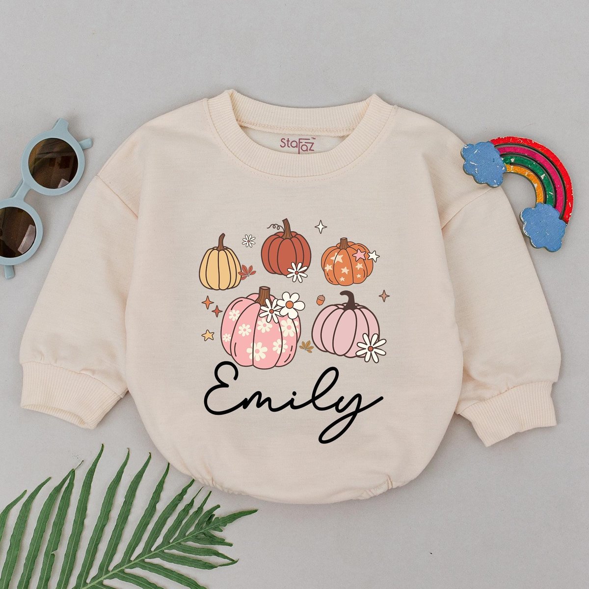 Personalized Retro Pumpkin Romper Custom Name Fall Outfits Baby Shower Gift Pumpkin Spice Outfit New