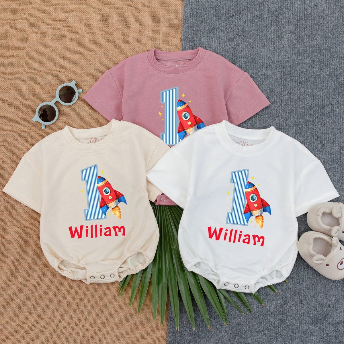Personalized Rocket Birthday RomperFirst Trip Around the SunBaby Boy Rocket Ship 1st Birthday Outfit 433