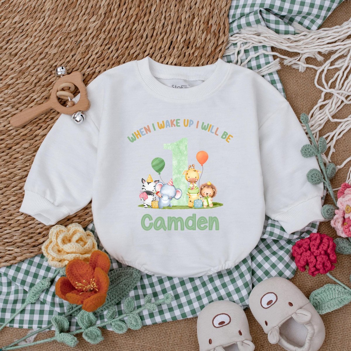 Personalized Safari Animals Birthday Romper Wild One Baby Bodysuit Safari 1st Birthday Outfit Baby B 186