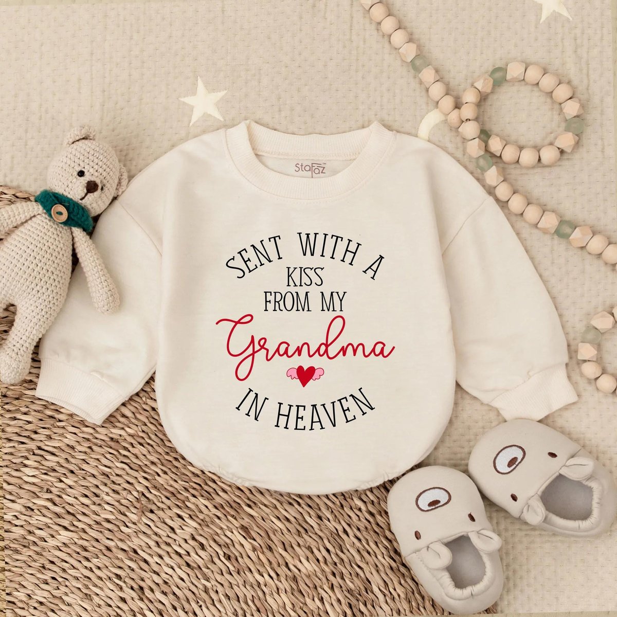 Personalized Sent With A Kiss From My Grandma In Heaven Bubble Romper New Grandbaby Bodysuit Baby An
