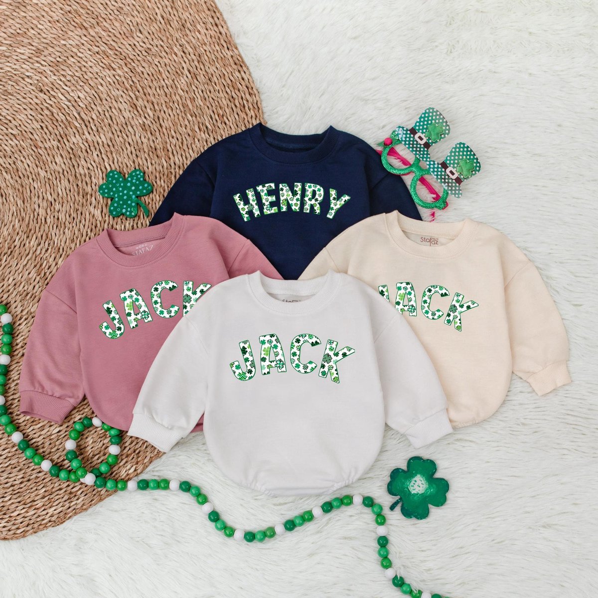 Personalized Shamrocks Baby Bubble Romper Irish Patrick's Day Baby Romper St. Patrick's Day Baby B 185