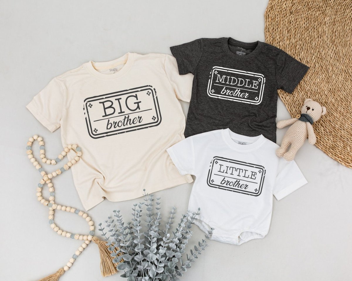 Personalized Sibling Shirts Baby Announcement Third Sibling Reveal Big Middle Little Brother Matchin 169