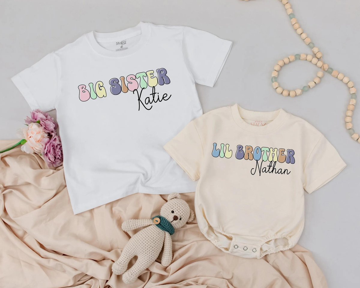 Personalized Sibling Shirts Big Sister Toddler Shirt And Lil Brother Romper Custom Name Outfit For K 430