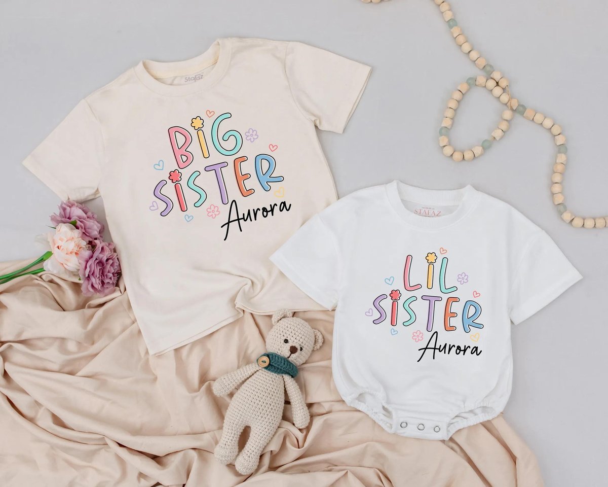 Personalized Sister Matching Outfit Cute Name Gift For Siblings Pastel Style Toddler Sister Outfit N 430