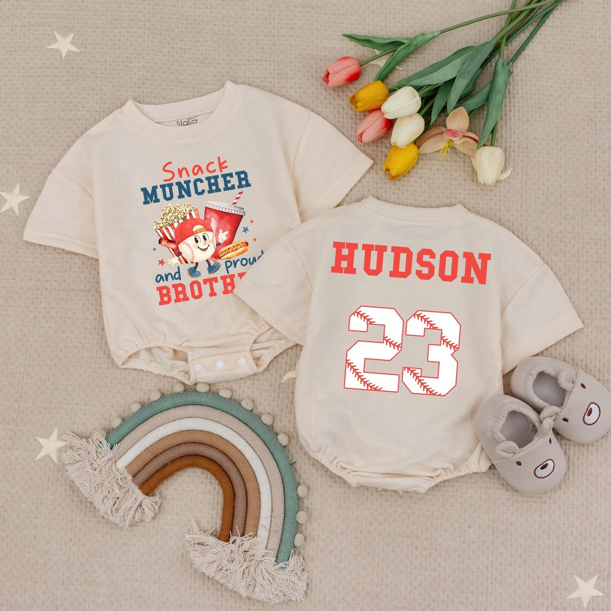Personalized Snack Muncher and Proud Brother Baseball Baby Romper Brother Baseball Bubble Romper Lit