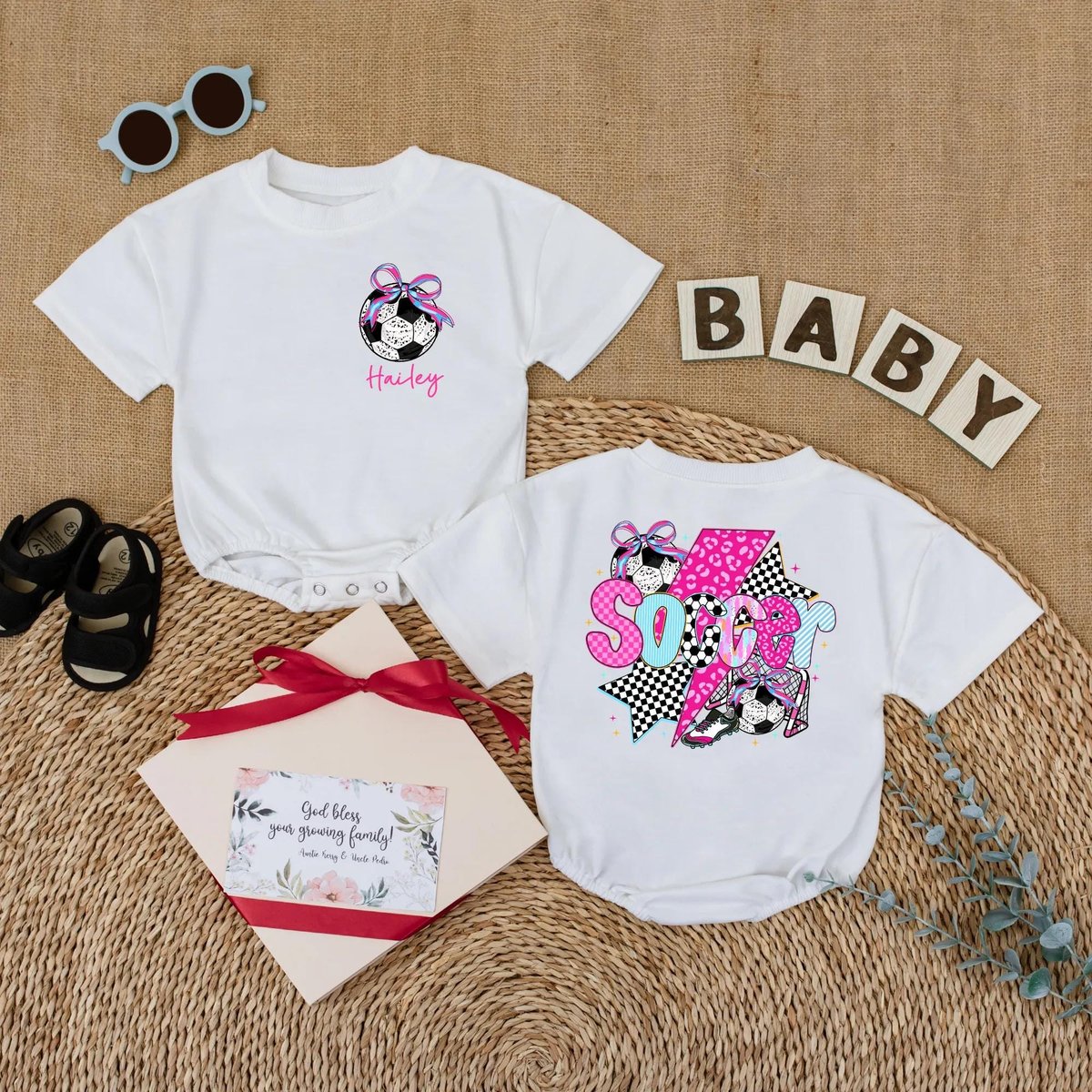 Personalized Soccer Bow Baby Romper Soccer Game Day Bodysuit Baby Girl Soccer Outfit Baby Girl Cloth 430