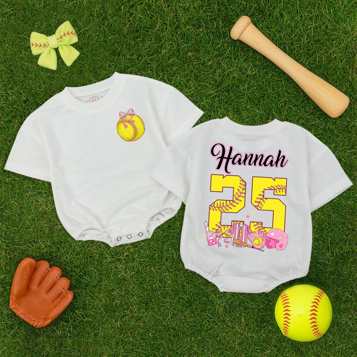 Personalized Softball Baby Romper Custom Softball Gameday Bodysuit Baby Girl Outfit Sports Themed Ba 430