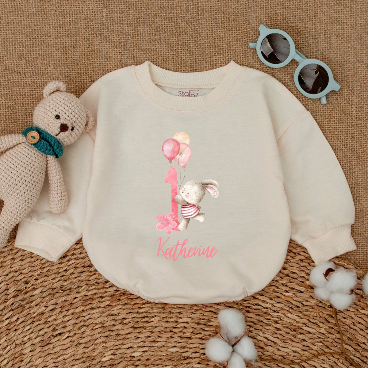 Personalized Some Bunny Is One Romper Custom Name Bunny Birthday Bodysuit Girl First Birthday Outfit 170