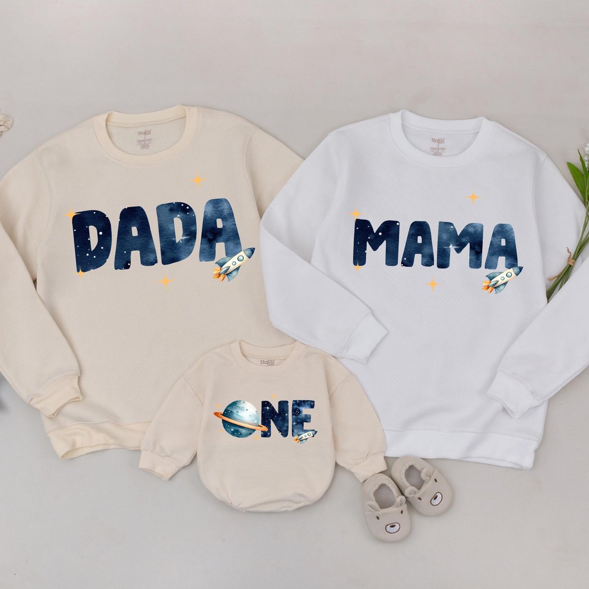 Personalized Space Birthday Family Sweatshirt First Trip Around The Sun 1st Birthday Boy Romper Astr