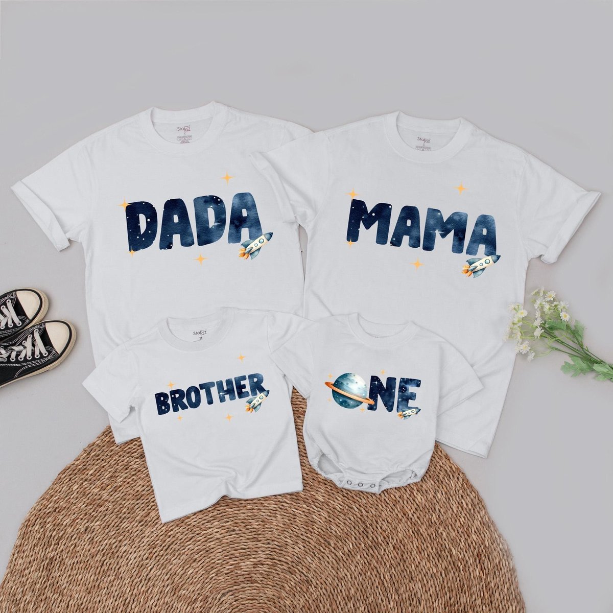 Personalized Space Birthday Family T-Shirt First Trip Around The Sun 1st Birthday Boy One Candle Fam